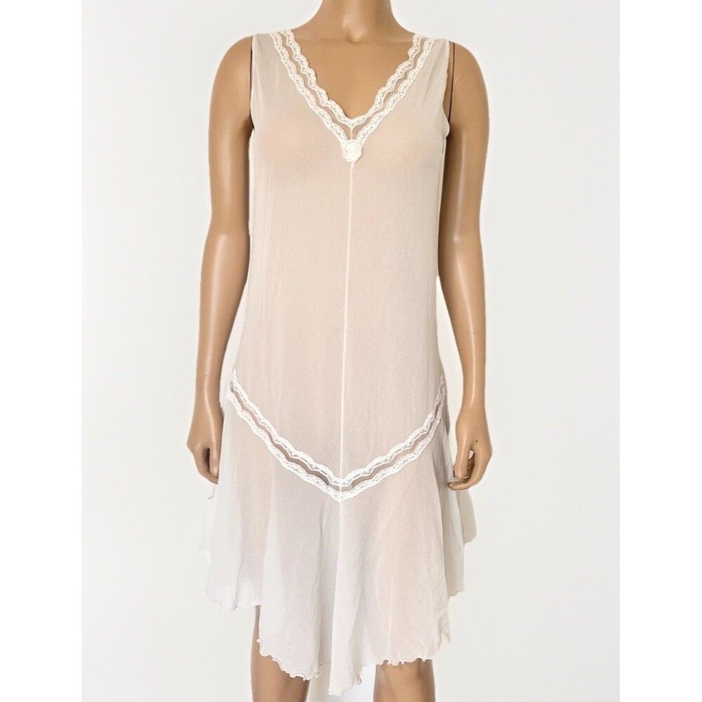 Vintage Galeries Lafayette Sheer Dress Lace Pale Blue Medium Made In Italy